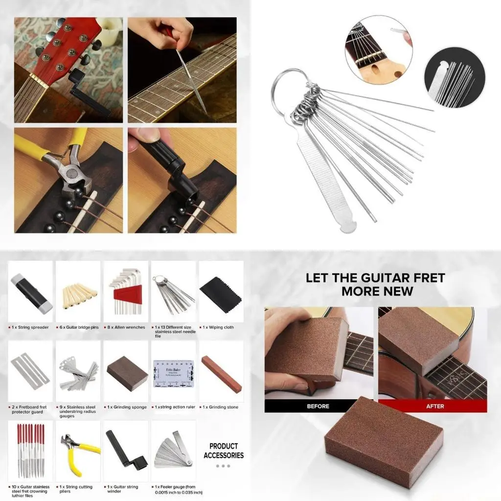 

31BE Наборы инструментов для ремонта гитары, включая плоскогубцы, линейку для струн, гаечный ключ