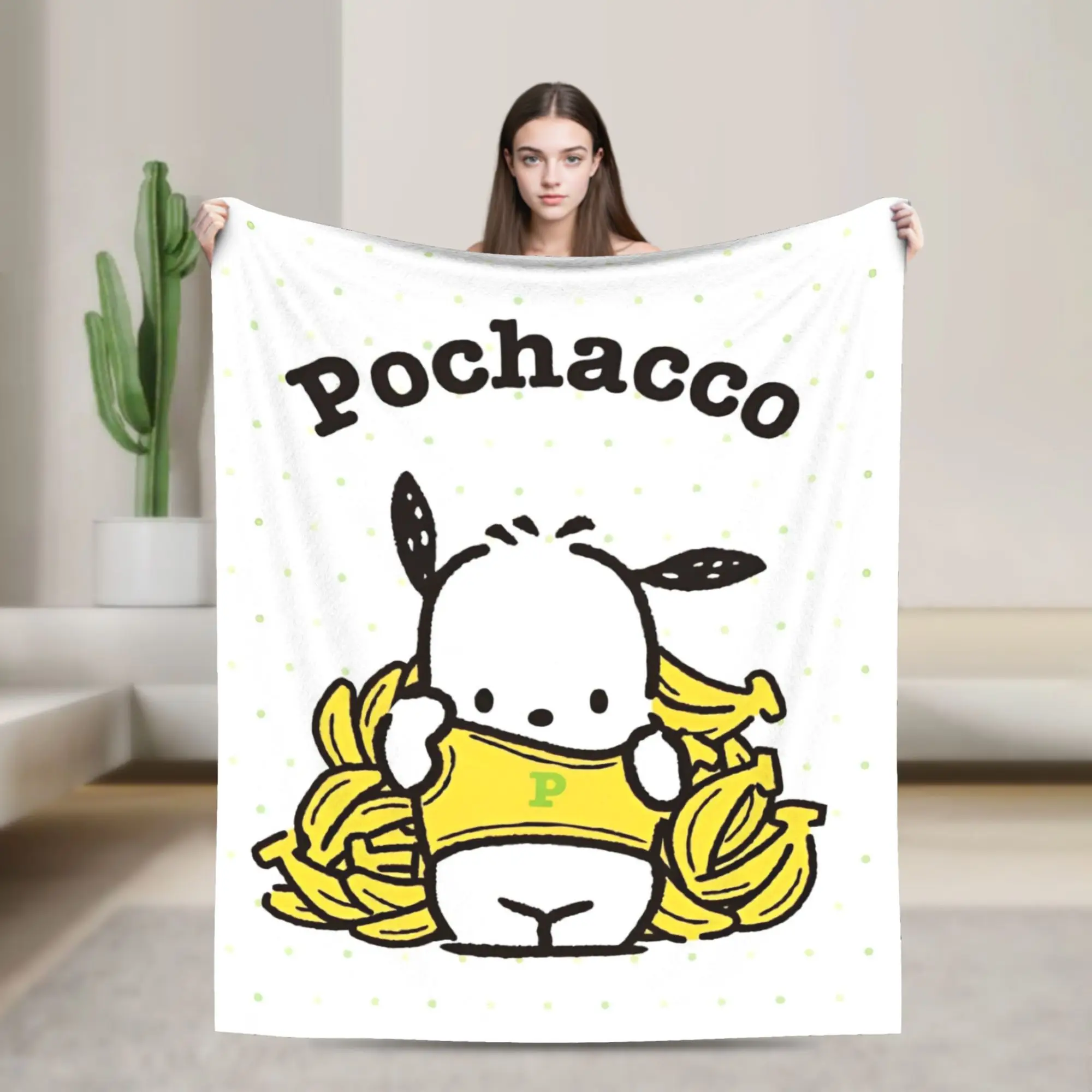 

Cute Pochacco Bananas Knitted Blanket Fleece Warm Throw Blanket for Outdoor Travel Bedroom Quilt