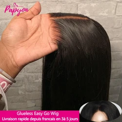 Quick Go-Peluca de cabello humano liso para mujer, precortado postizo de encaje, sin pegamento, listo para usar, 28, 30 y 32 pulgadas