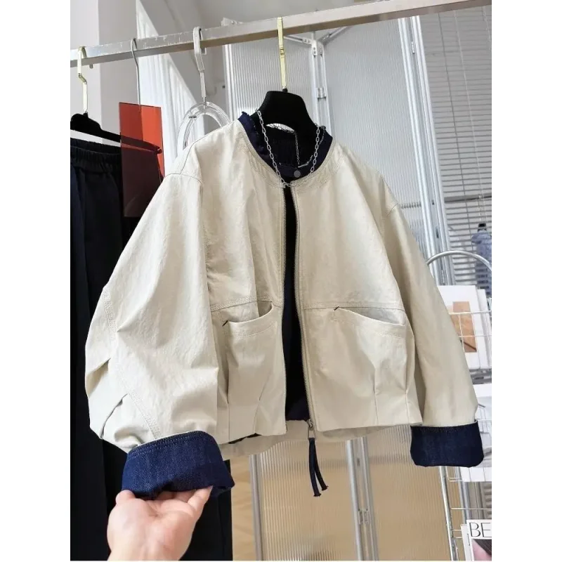 Ladies Short Jacket 2026 Spring Autumn Temperament Round Neck Lady Outerwear Casual Elegant Women's Be All-match Coat