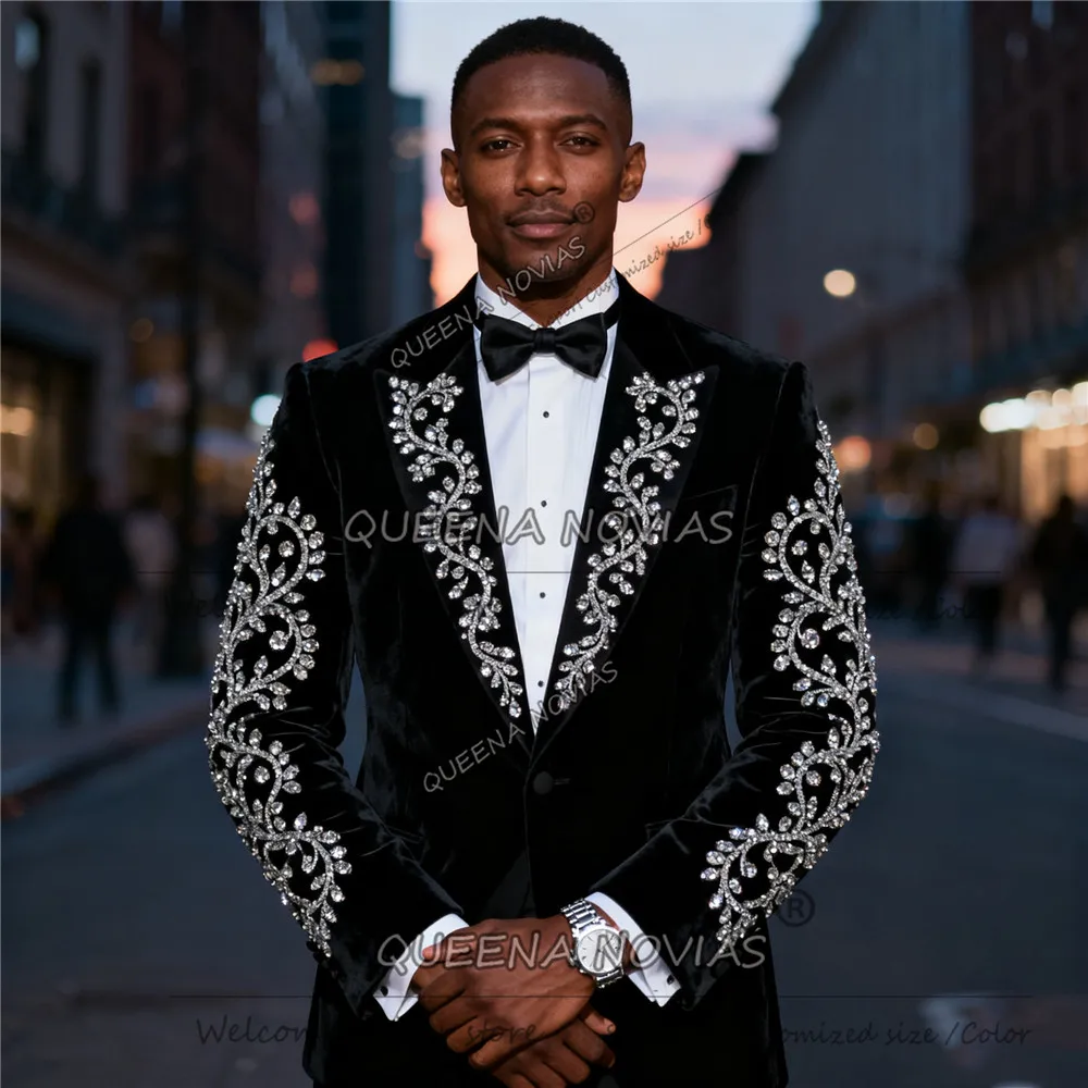 

Мужские костюмы с блестящими металлическими украшениями, комплекты из 2 предметов, мужские пиджаки для выпускного вечера, индивидуальные смокинги для жениха с остроконечными лацканами, тонкие Ropa Hombre