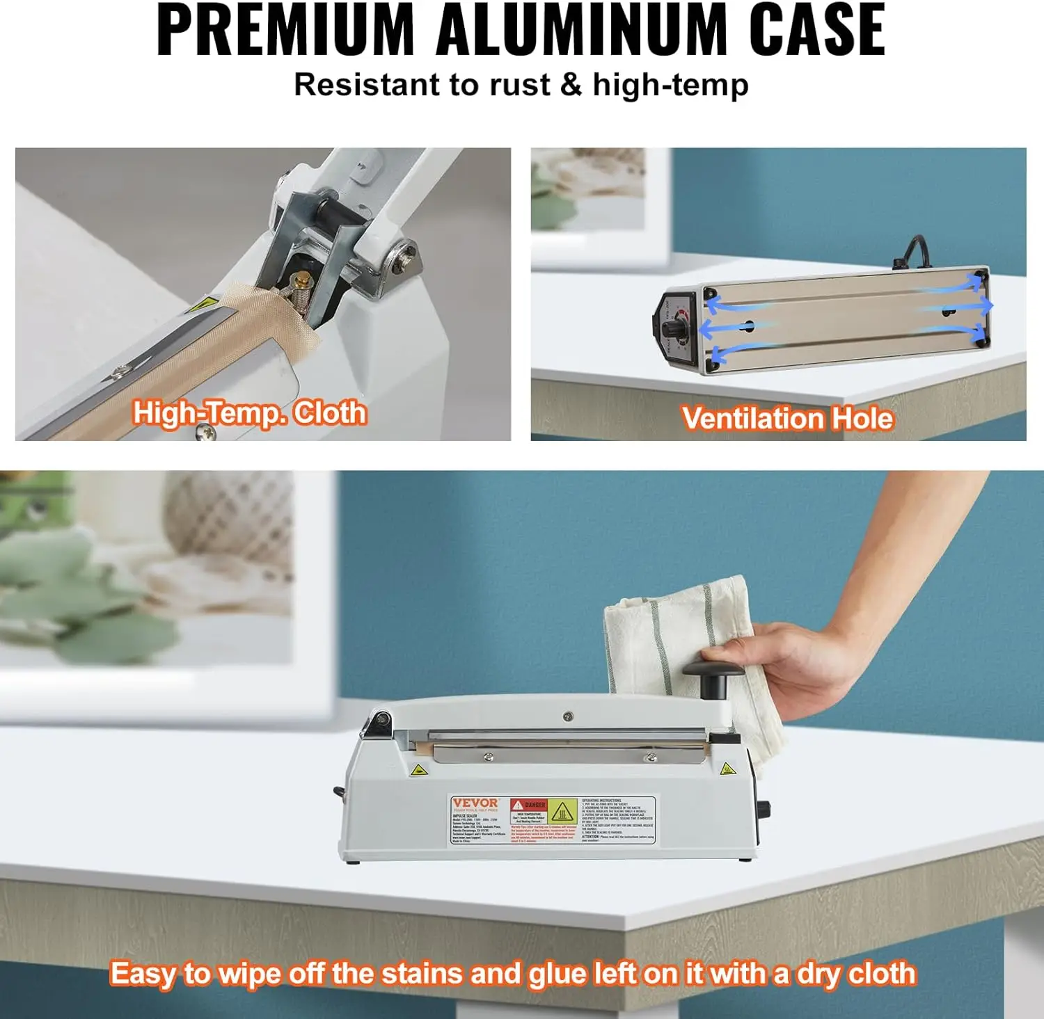 Impulse Sealer 8 inch, Manual Heat Sealing Machine with Adjustable Heating Mode, Aluminum Shrink Wrap Bag Sealers