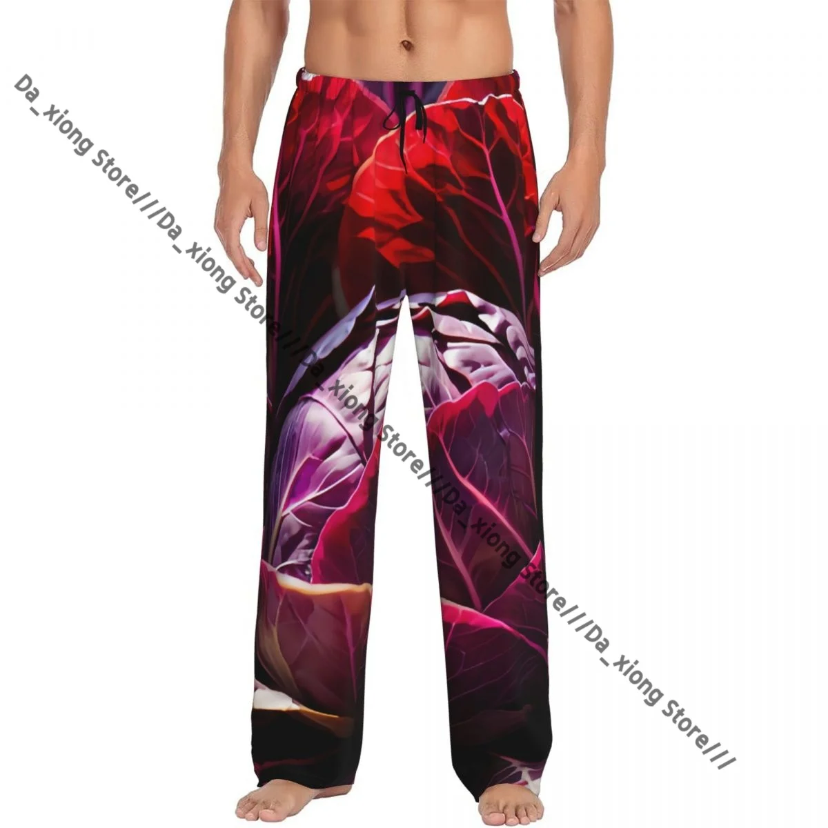 Cabbage Red Print Mens Pajamas Pyjamas Pants Lounge Pants Sleep Bottoms