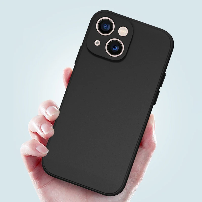 Flüssige Silikon Softcase für iPhone 11 12 13 14 Pro Max 13 Mini 14 plus kontrahierte reine Farbe stoß feste hintere Abdeckung Stoßstange – Detail 3