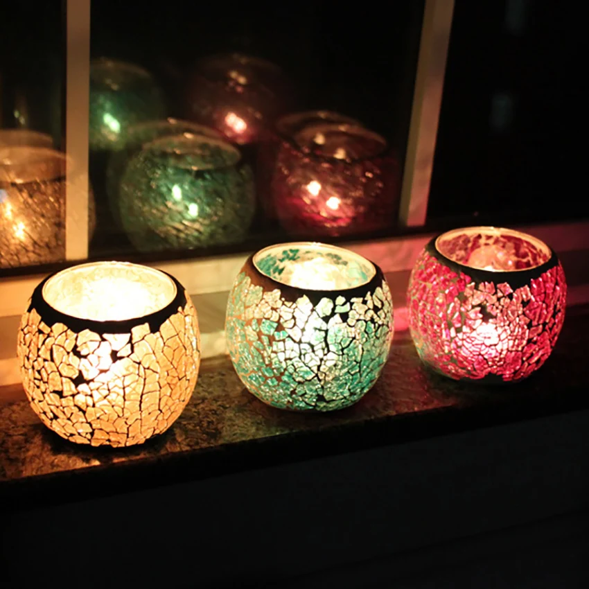 Mosaic Candle Holder, Dining Glass Bowl, Tea Light Candelabra, Mosaic Candle Cup, Home Table Ornaments, Romantic Candlestick