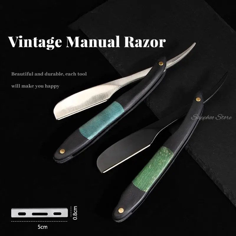 Fit Feather Blades Vintage Manual Shaver Razor Multifunction Barber Shop Head Shaving Knife Zinc Alloy Ebony Handle