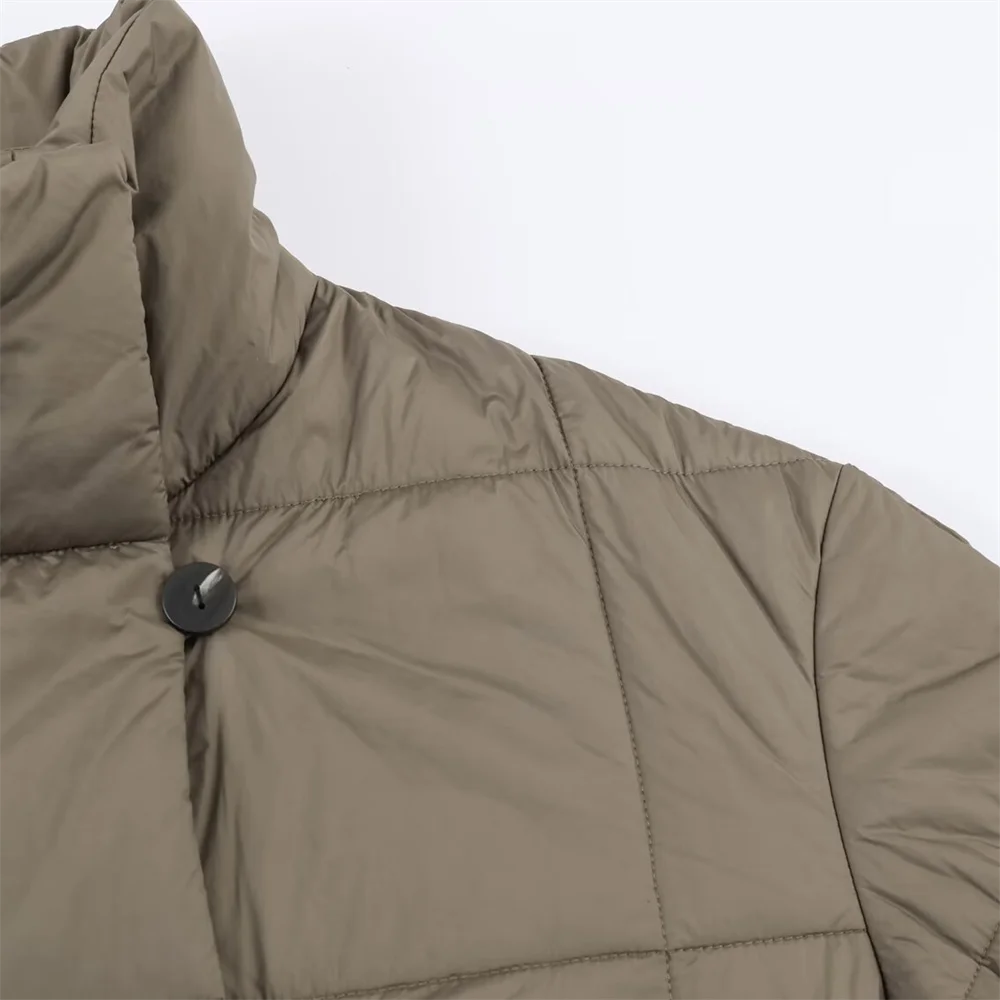 2025, Winter, neue Damenbekleidung, lässiger Modestil, einfacher und vielseitiger, warmer, kurzer Stil mit Gürtel, Baumwollkleidung