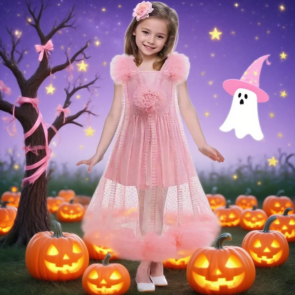 أزياء Glinda التأثيرية لحفلات الهالوين كرنفال الفتيات فساتين الحفلات الجميلة الوردية المنتفخة فتاة الأميرة فستان سهرة أنيق #1