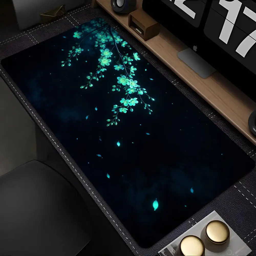 Chinese Style Red Plum Flower Floating Petals Dark Ink Background Large Anti-Slip Extended Gaming Keyboard Mouse Pad
