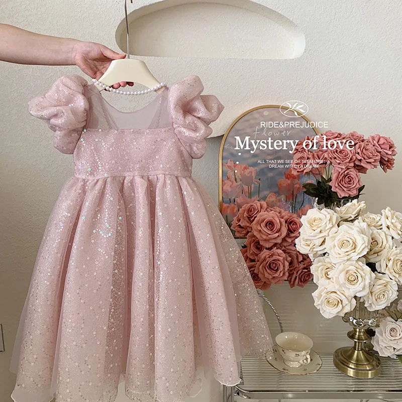 Heavy Industry Girls Dress Summer New Children's Western Style Flower Girl Tulle Tutu Skirt High-End Dress Princess Dress1Y-8Y