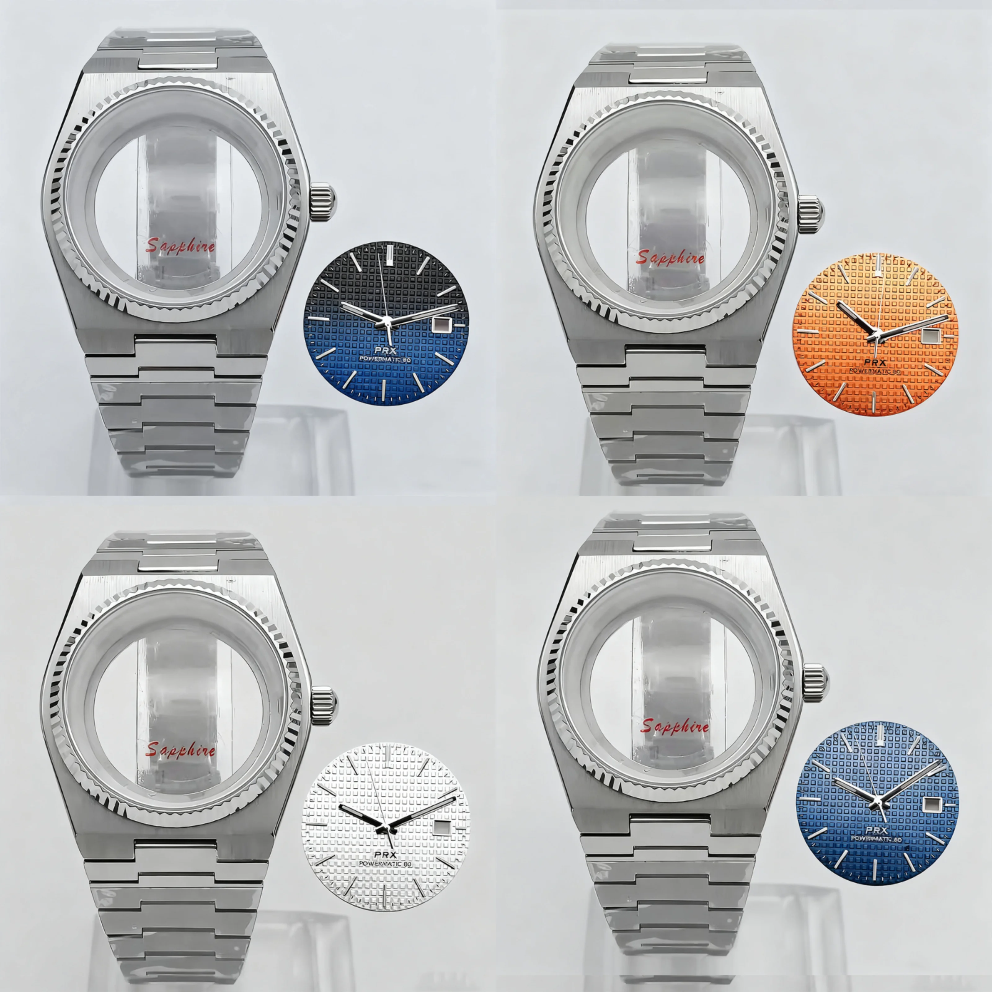 

Silver 40mm NH35 Sapphire Super Player Case Strap,For NH35 NH36 Automatic Movement 50m waterproof Sapphire Glass