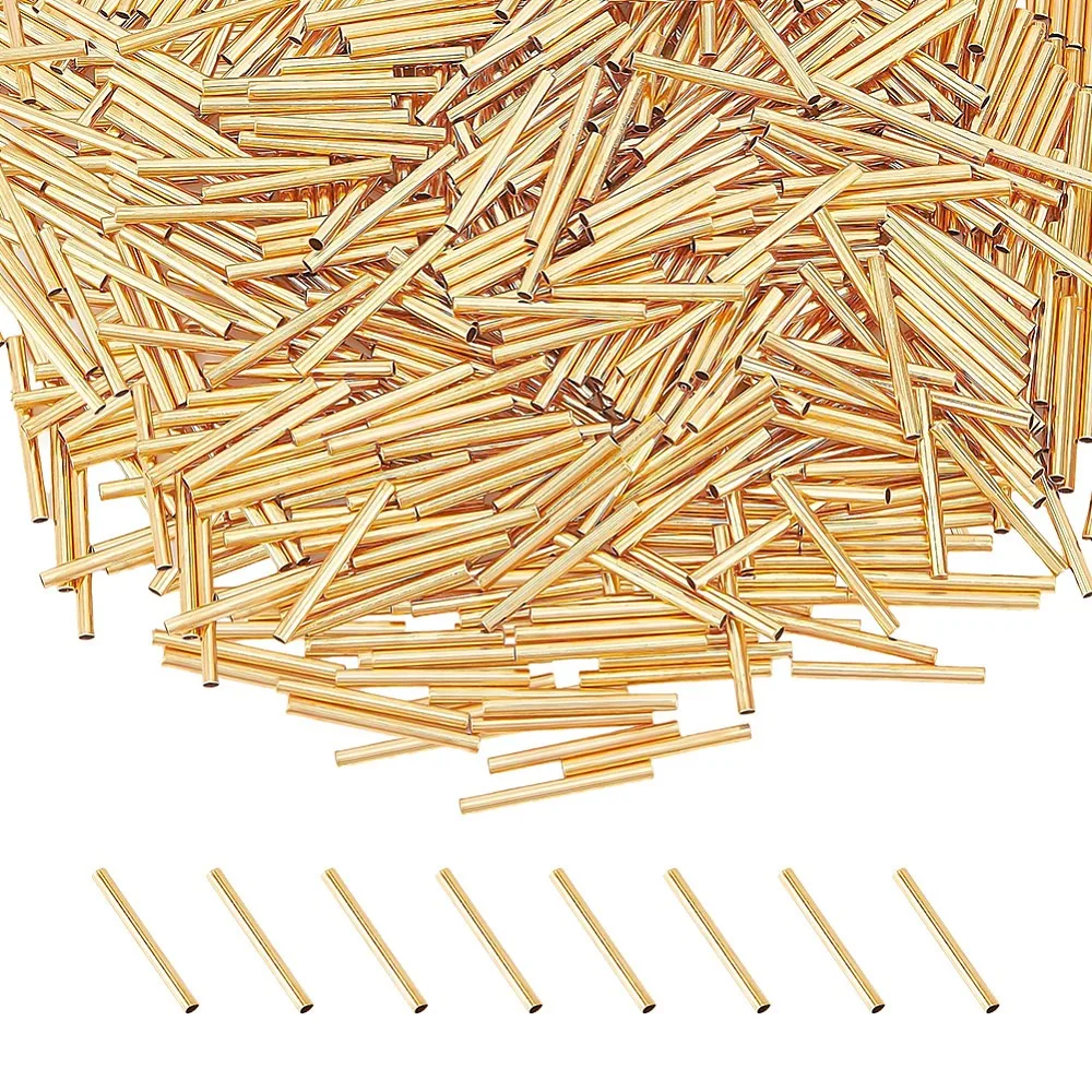 600Pcs Brass Tube Beads Cadmium Free Lead Free Tube Golden 15x1.4mm Hole: 1.2mm 600pcs/set