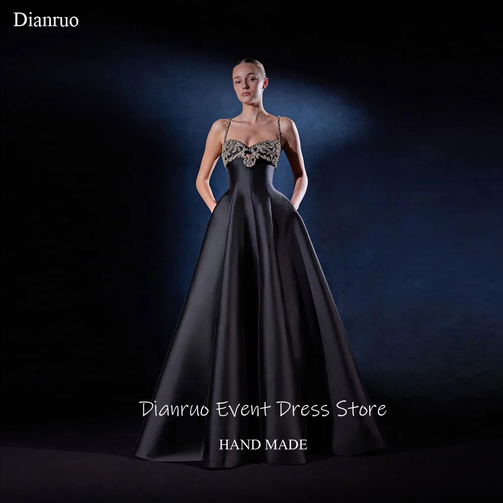 

Dianruo Sophisticated Sweetheart Evening Dresses Long Satin Prom Gowns Spaghetti Strap Crystal Robes Bal De Promo Customized