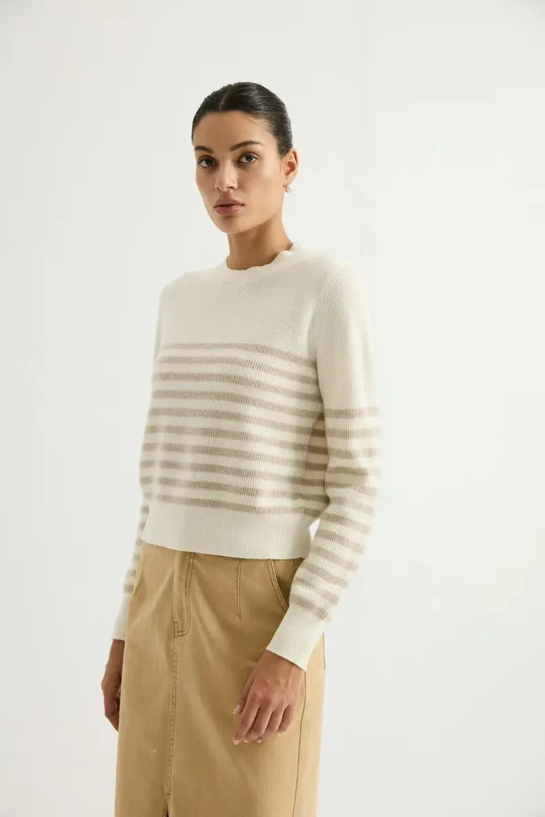 Women'S High-Quality Autumn/Winter 2026 Loose-Fit Casual Wool Pullover – Crew Neck, Striped, And Color-Block Knitwear