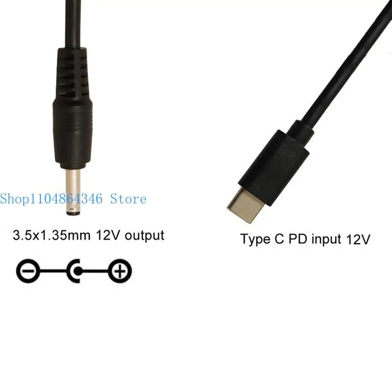 652F USB C/Type-C PD to 12V 3.5x1.35mm Power Cable for Wireless Router Speaker Laptop