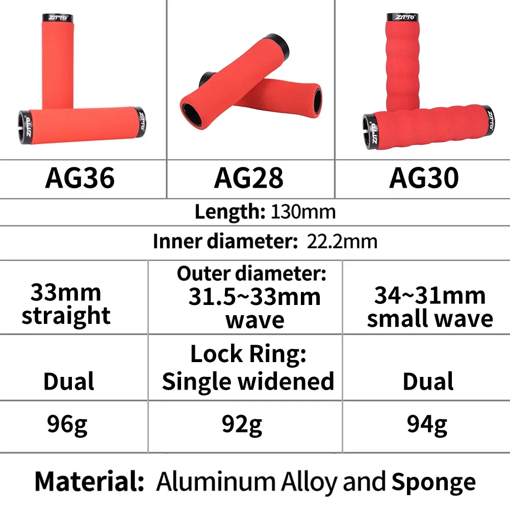 ZTTO MTB Sponge Grip Shock-Proof Foam Anti-Slip Lockable 33mm Thicken Grips Handle Lightweight Mountain Bike Dual Lockring 1Pair