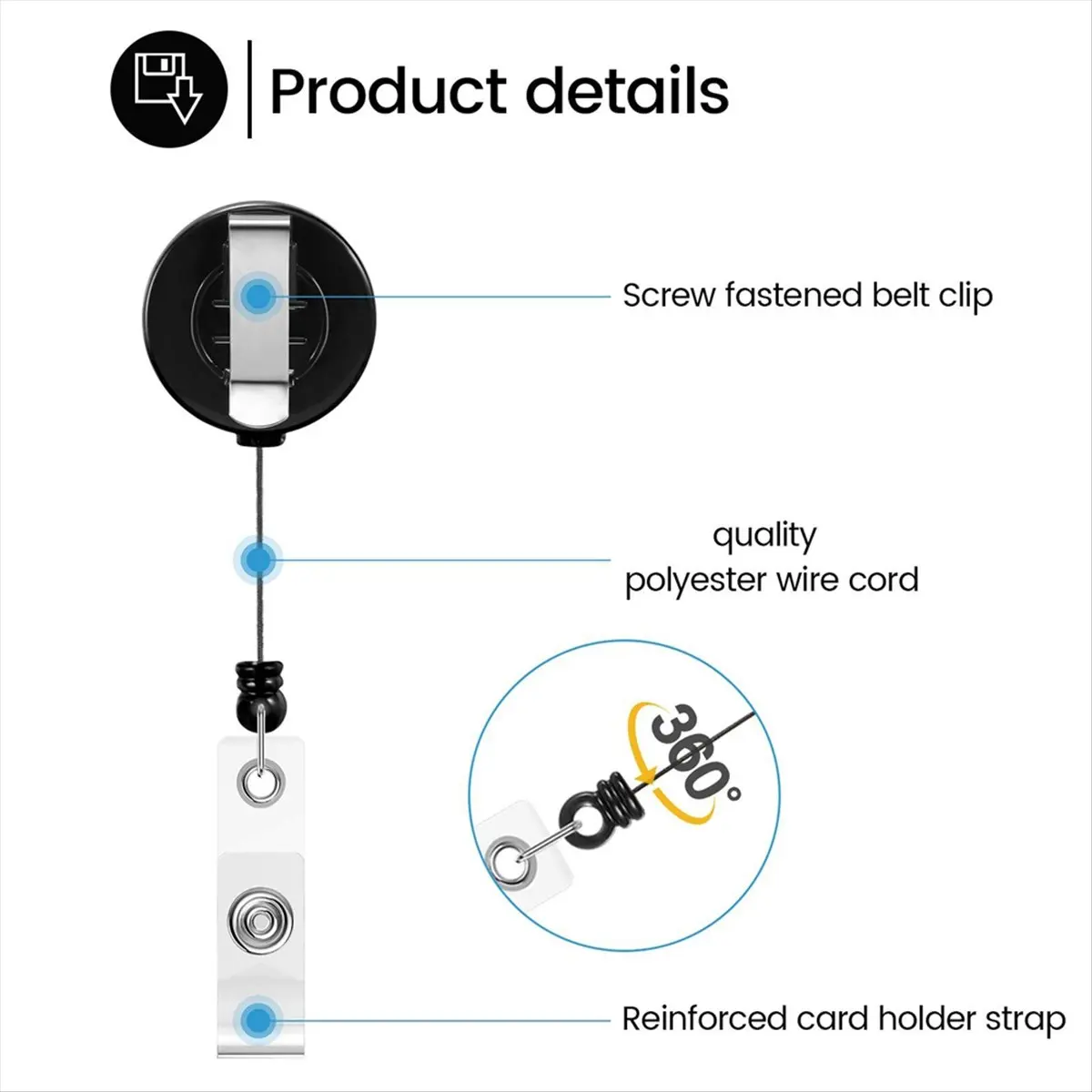 ABJS 100 PCS Retractable Badge Reel Clips ID Card Holder Reel with Metal Belt Clip for Hanging Cards Key Chains,D