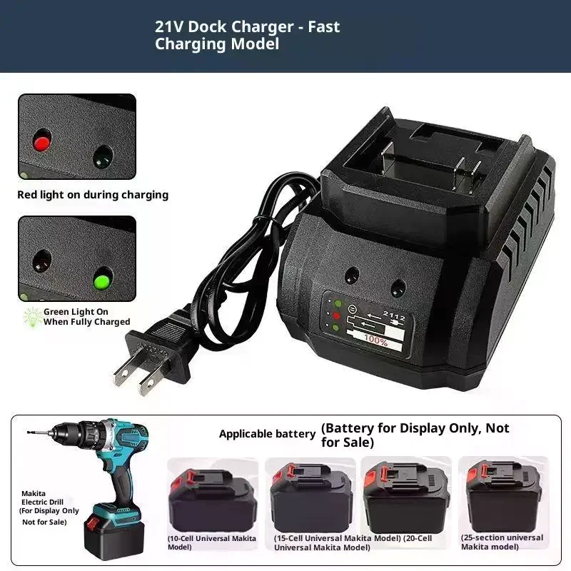 1Pcs US/EU Plug 21V Universal Li-ion Battery Charger Power Tool Smart Charger Fast Charging Multiple Protections
