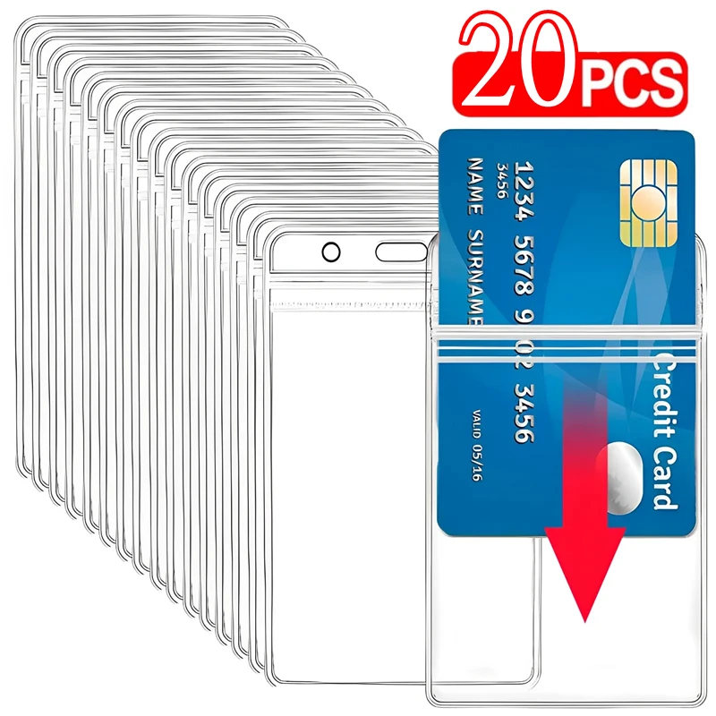 Transparent Vertical Card Holder Waterproof Card Protective Cover for ID Badge Credit Card with Resealable Zip Office Supplies