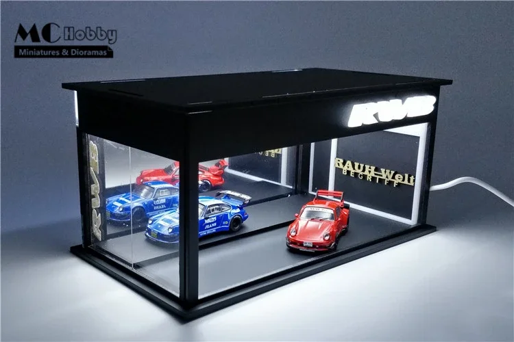 MC Hobby 조립 LED 조명 디오라마 자동차 쇼룸 차고 RWB 모델 자동차, 1:64