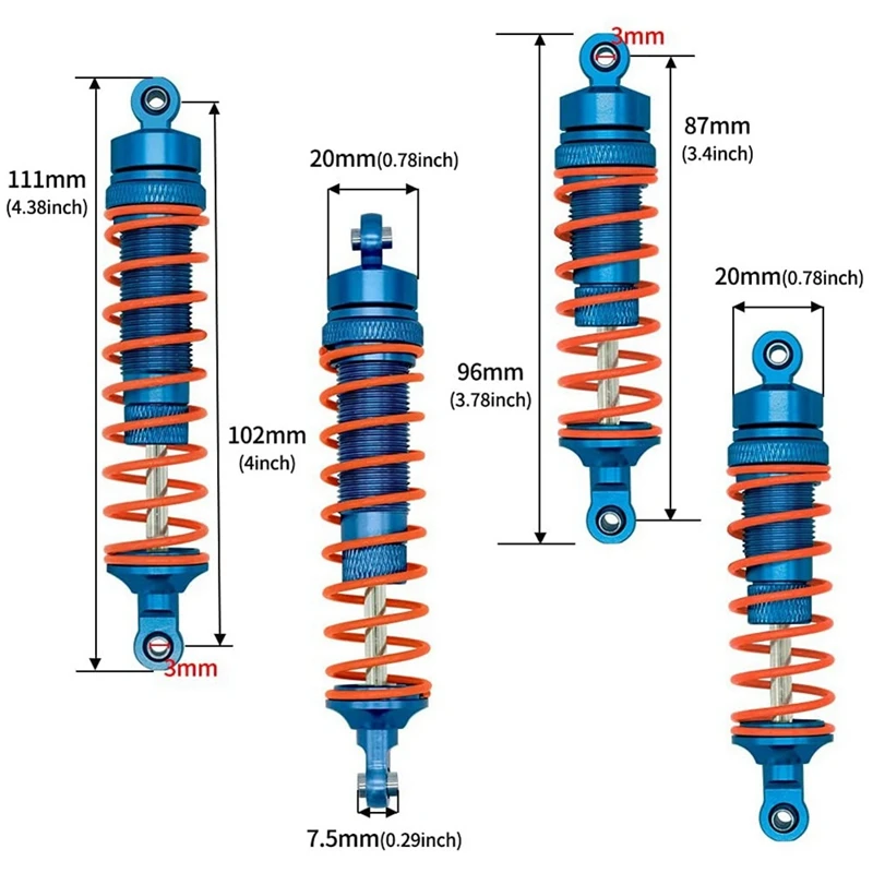 Car Front And Rear Shock Absorber For Traxxas Slash 4X4 VXL 2WD Rustler Stampede Hoss 1/10 RC Car Upgrades Parts Pink