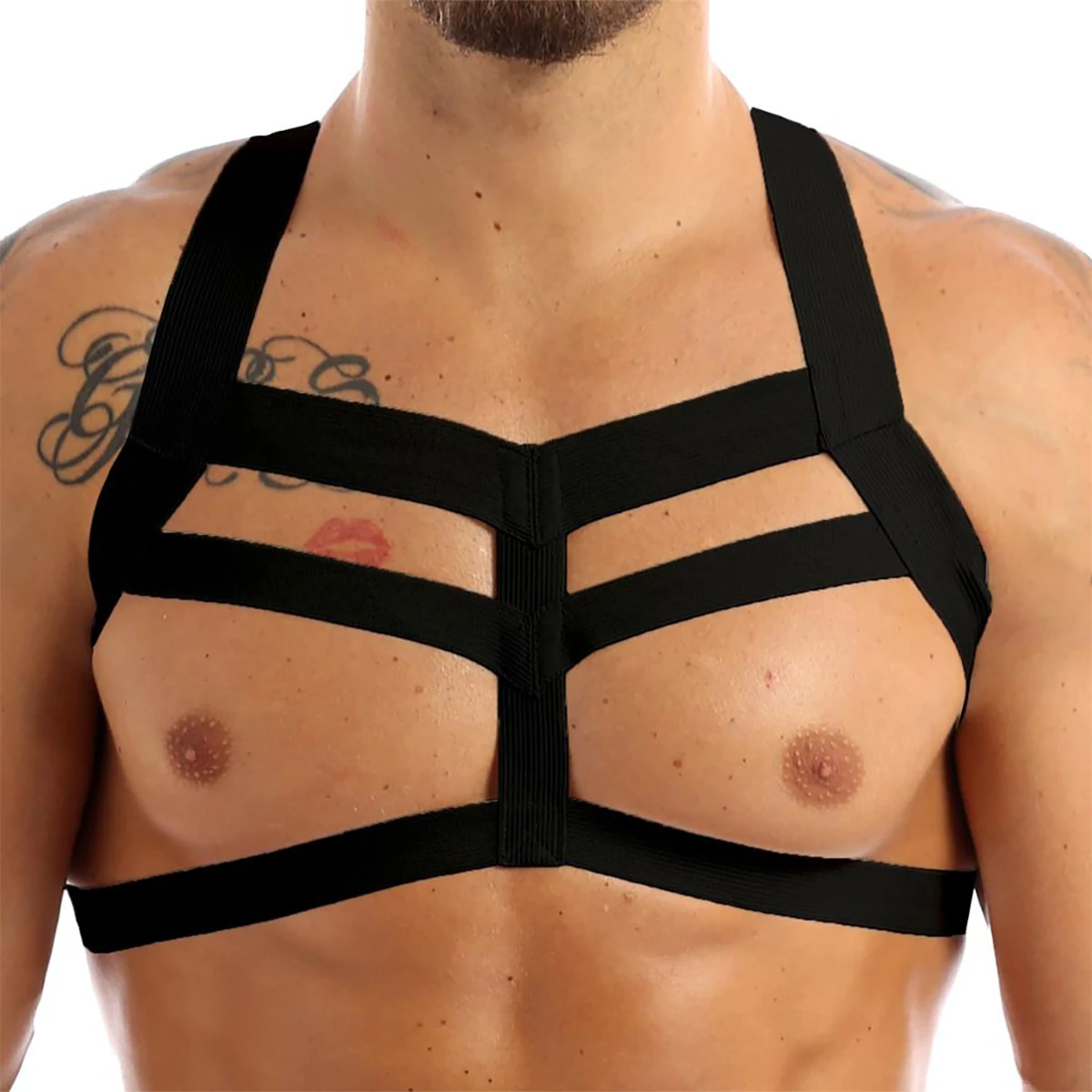 PU Leather Chest Harness for Men, Adjustable Suspenders
