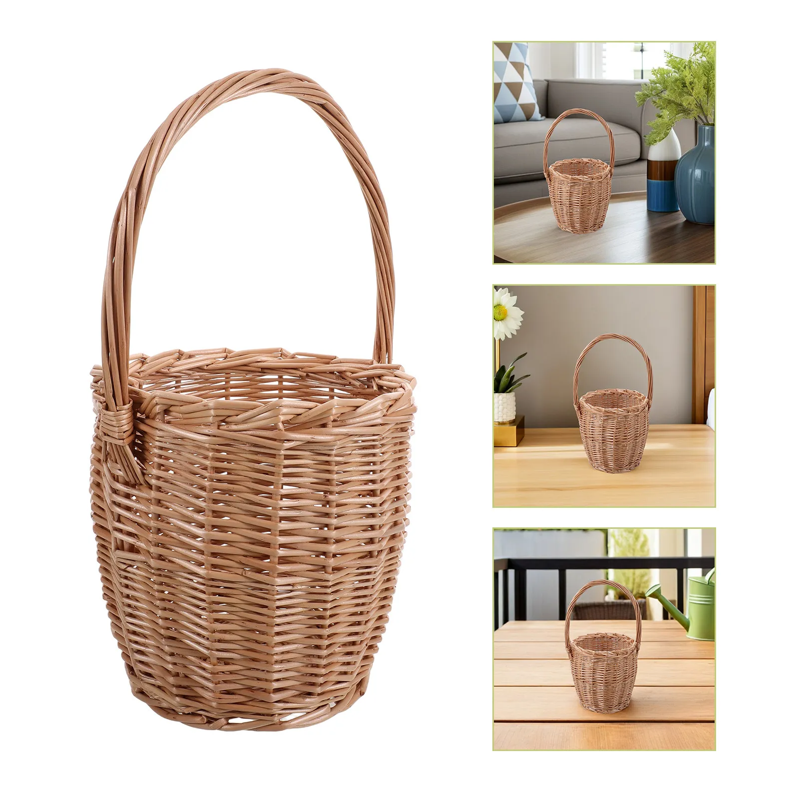 

Плетеная вручную корзина для цветов с ручкой, декоративная корзина из ротанга в деревенском стиле для свадебных цветочных композиций, пикников, хранения и сада