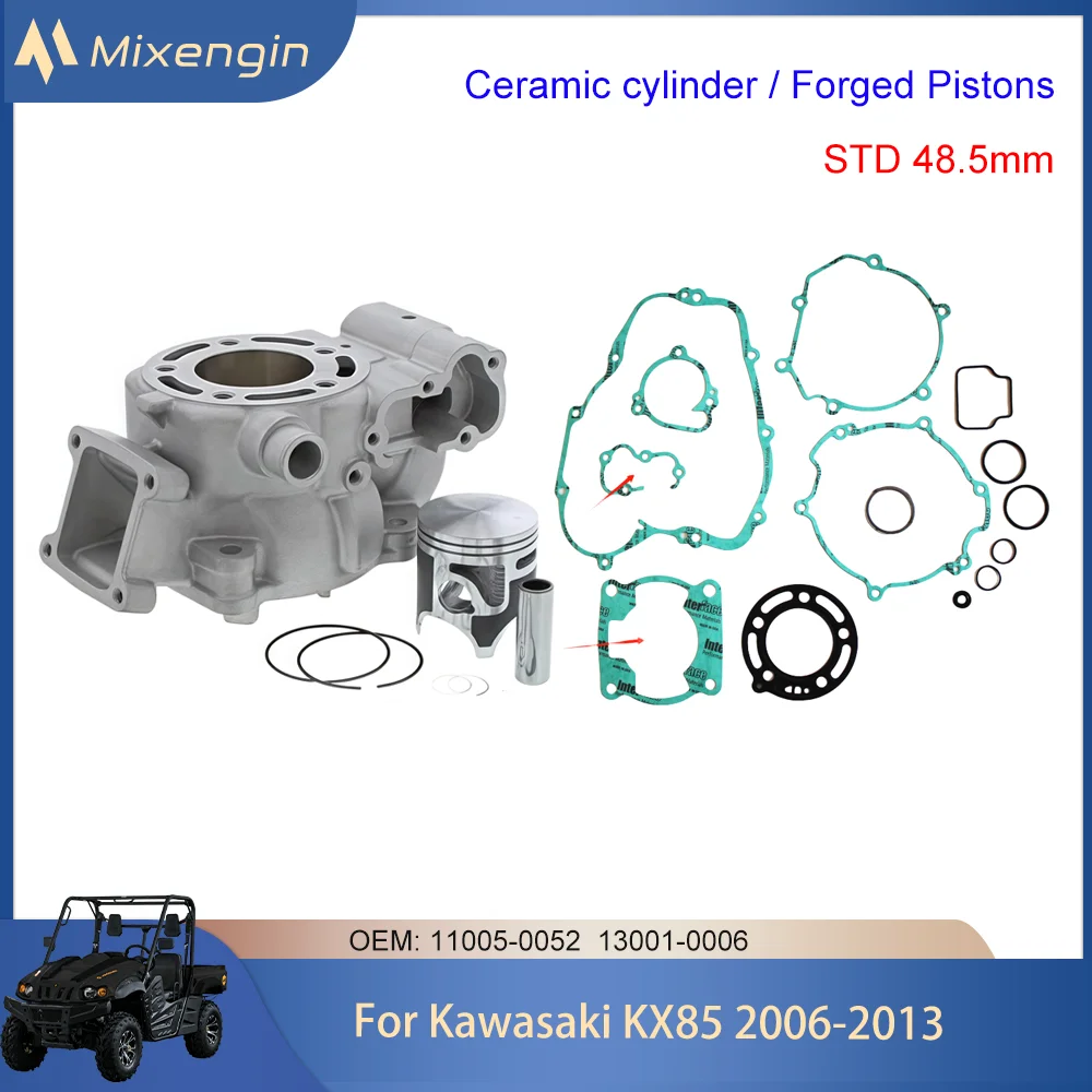 

Для Kawasaki KX85 2006-2013 STD 48,5 мм 11005-0052 13001-0006 детали двигателя мотоцикла, прокладка поршня цилиндра, ремонтный комплект