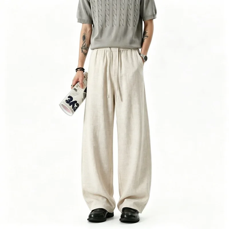 Men's Casual Pants Summer New Style Pure Color Khaki Long Pants High Waist Straight Leg Trendy Harlan Loose Fit Comfortable