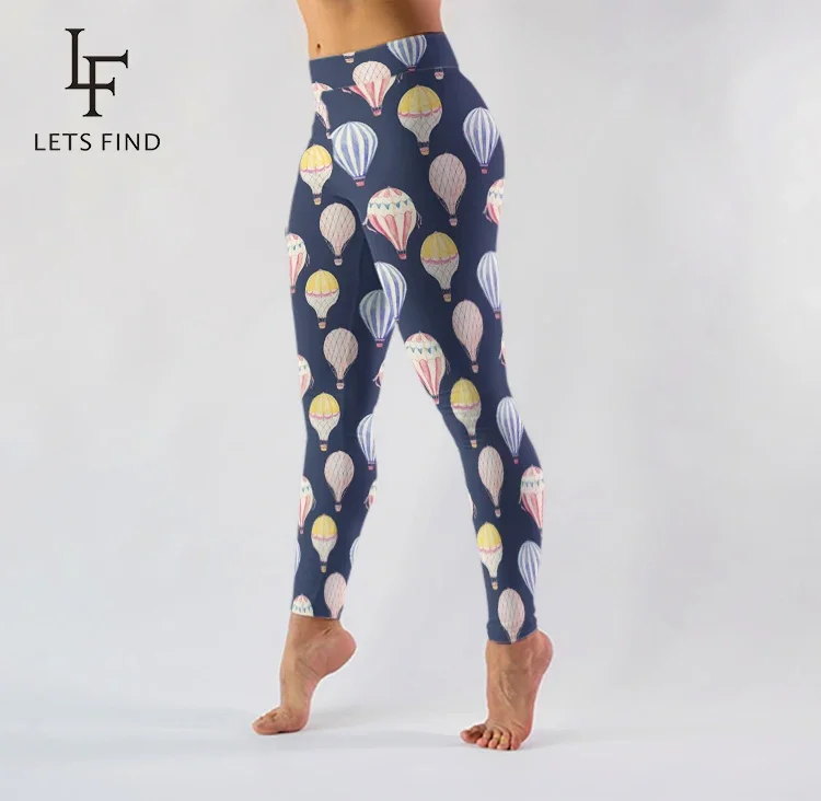 LETSFIND Hot Sales High Waist 3D Hot Air Balloon Design  Digital Printing  Women Workout Elastic Leggings