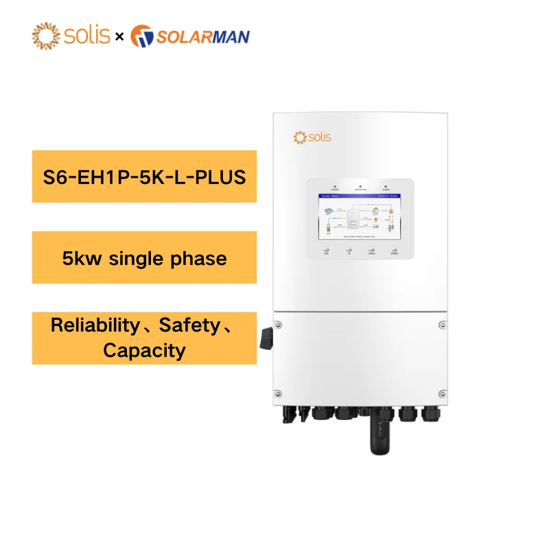 Solis Hybrid Solar Inverter Single Phase Grid-Tied 3KW To 6KW Pure Sine Wave Output Designed Lithium Batteries IP65 Protection