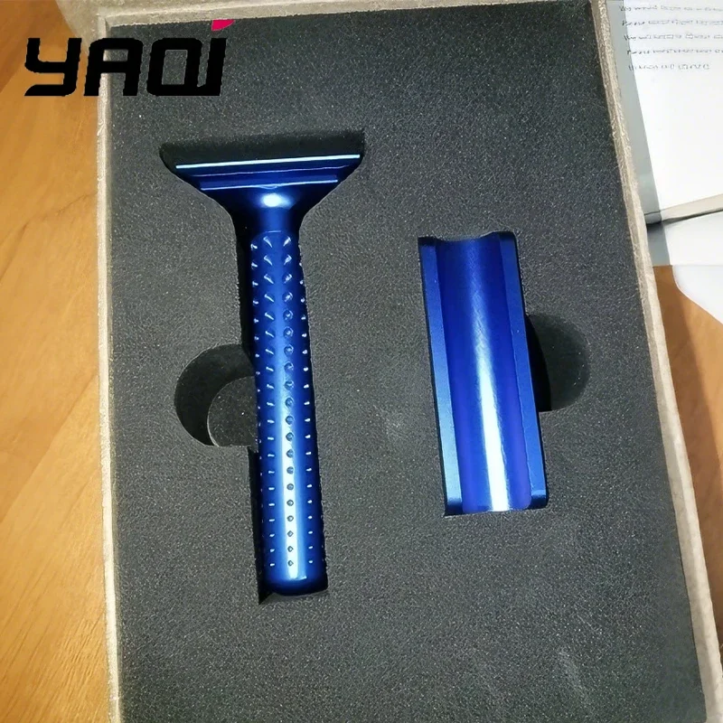 2026 Beard Shaver Yaqi Sputnik Men's Safety Razor Dark Blue Aluminum Handle with Holder Classic Shaving Razor for Men