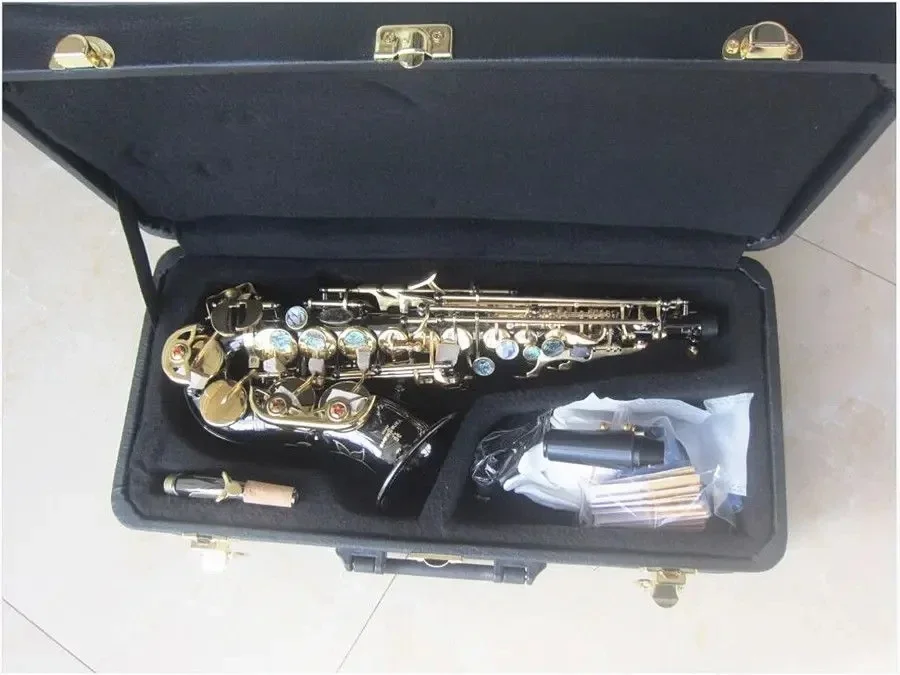 New Best quality Soprano Saxophone S-991 B Flat saxophone music instruments Black nickel gold Brass Sax with mouthpiece Case