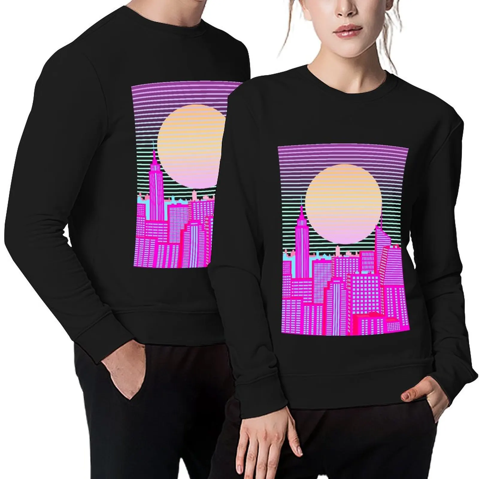 

Hello New York Pink Skies Pullover japanese style men's clothing aesthetic clothing graphic t shirts men pullover