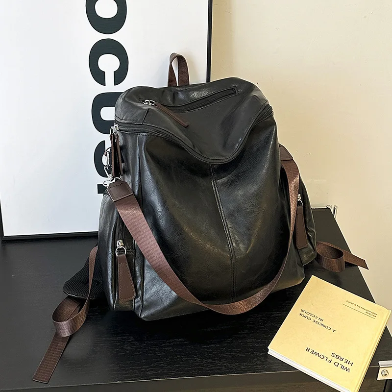 

retro soft pu backpack Maillard style advanced texture sweet and cool dual-purpose single shoulder oblique span backpack