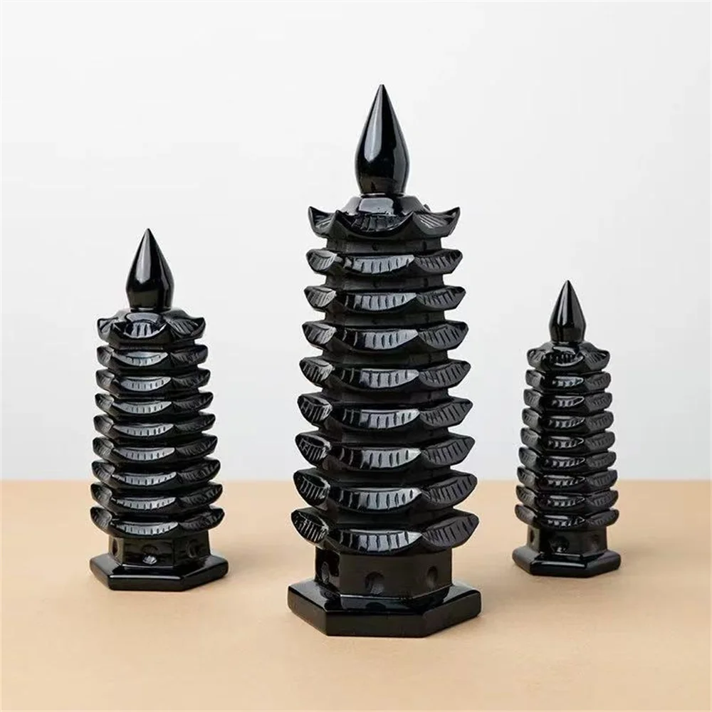 Natural obsidian crystal pagoda, healing energy, power gem, demagnetization meditation, gift