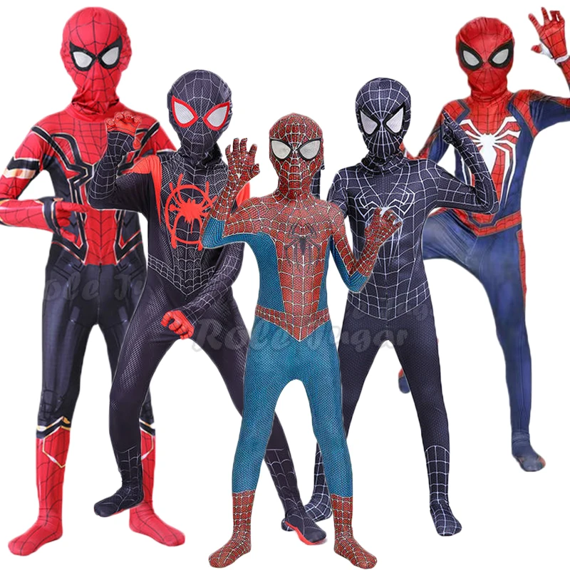 Iron Spiderman Cosplay Amazing Spider-boy Man Halloween Costume Peter Parker Zentai Suit Superhero Bodysuit For Kids Adult