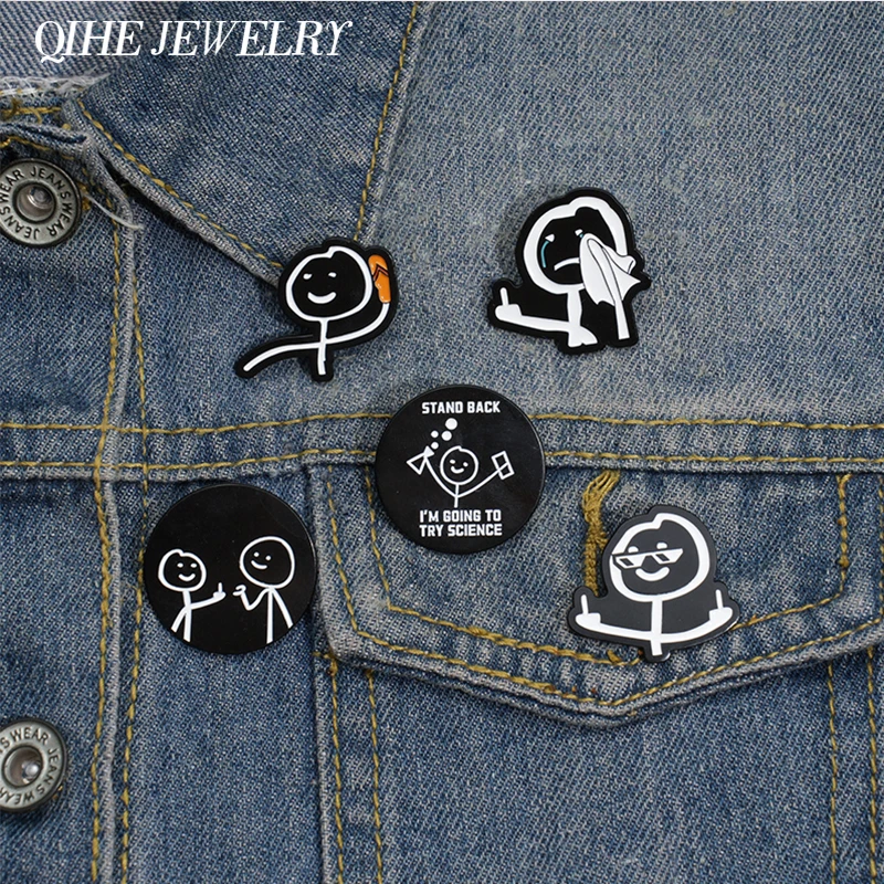 Kreative Zeichentrick figur Mittelfinger Emaille Pins stehen zurück Ich werde Wissenschaft Punk Broschen Revers Abzeichen Schmuck Geschenk versuchen