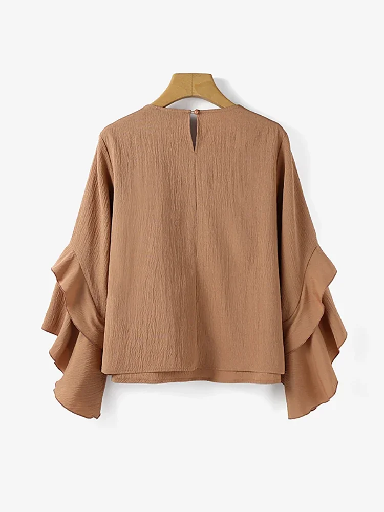 

2025 ZANZEA Women Ruffled Blouse Fashion Long Sleeve Tops Round Neck Casual Loose Shirt Elegant Korean Streetwear Blusas Mujer