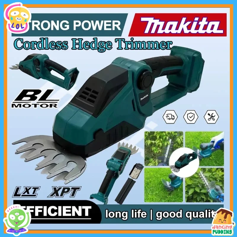 

Makita 18V Battery Cordless Hedge Trimmer 2-in-1 Mini Handheld Electric Grass Shears Operated Shrubbery Trimmer for Garden