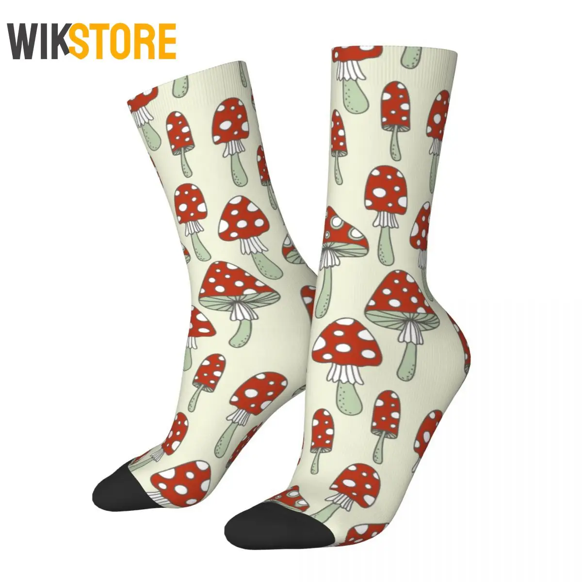 Harajuku Mushroom Pattern Red Sports Socks Psychedelic Crazy Socks for Unisex Breathable Cute Sock