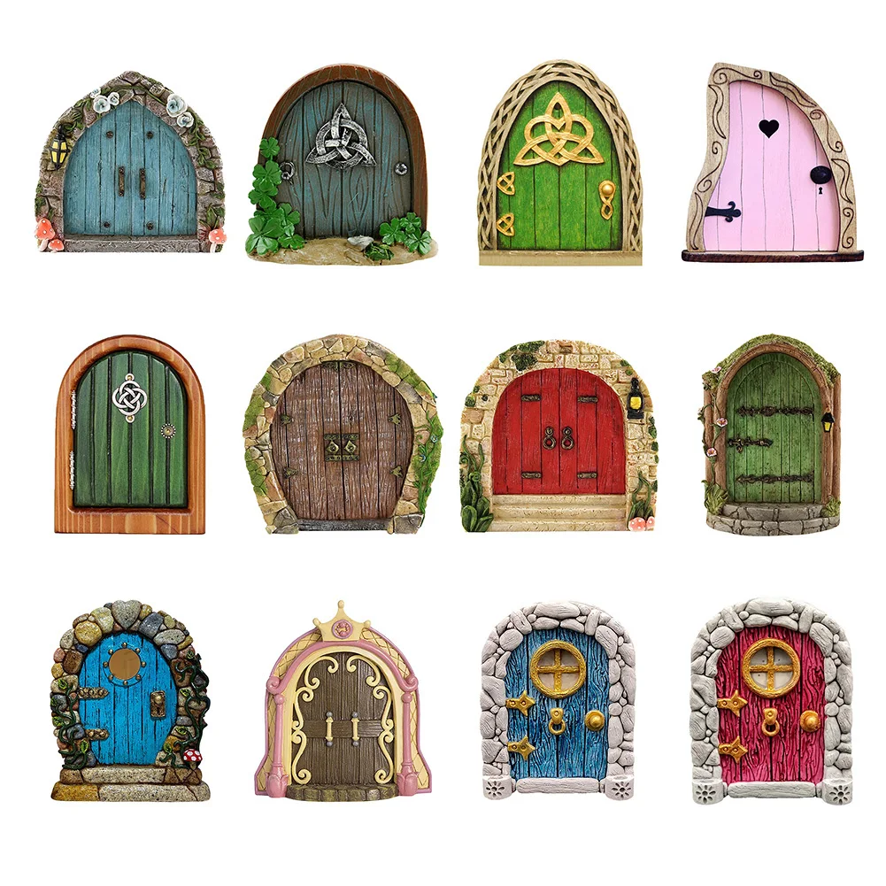 Elf Fairy Door Miniature Garden Tree Doors Miniature Yard Art Wooden Sculptures Mini Home Garden Doors Christmas Decoration