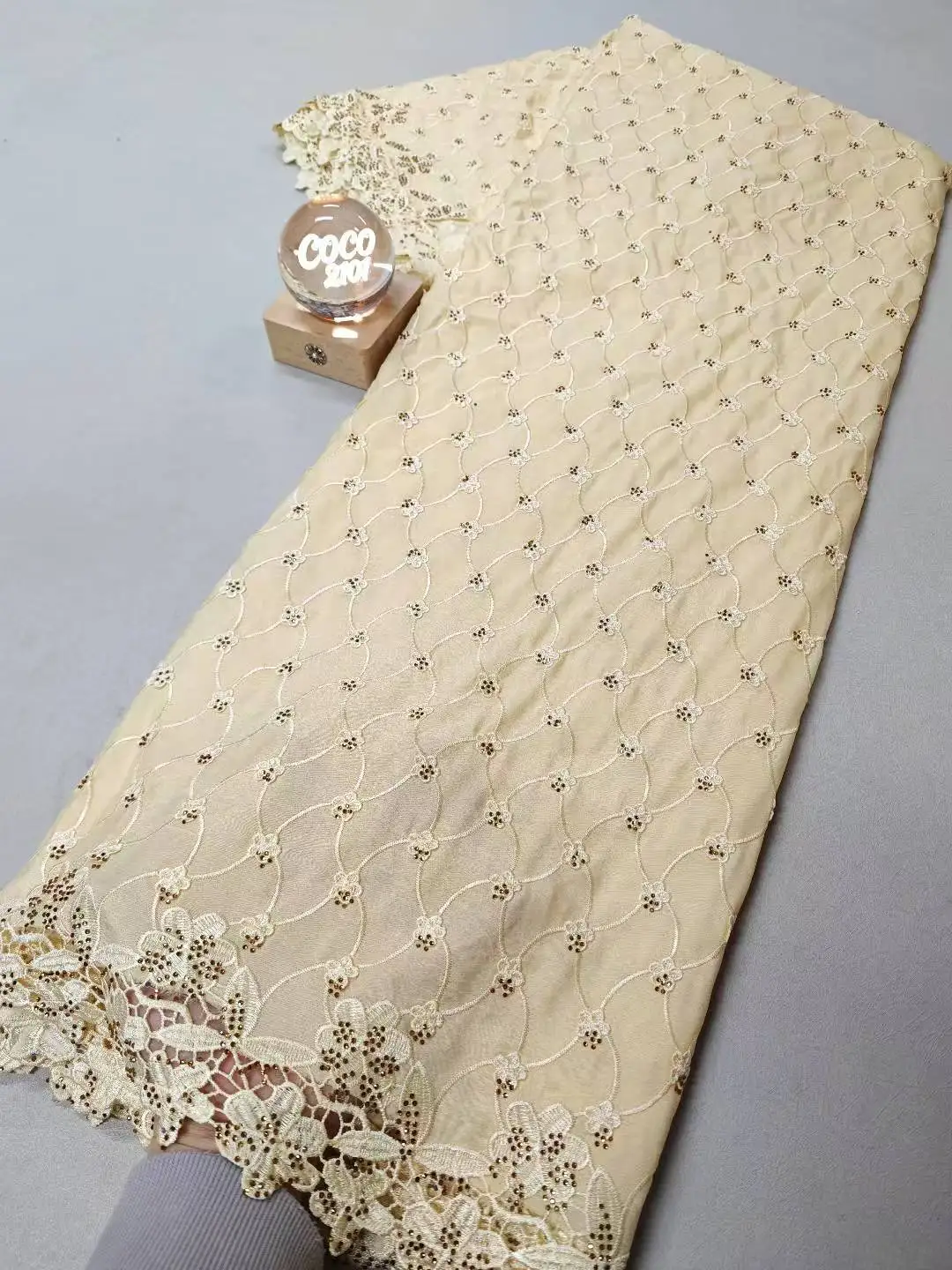 

NEW Latest High Quality African Nigerian Pure Tulle Damask Lace Fabric Embroidery Party Dress Sequins Cotton 5yards