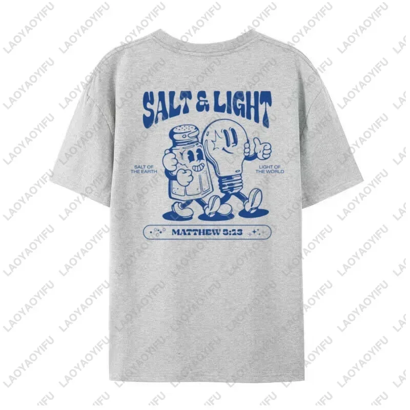Salt Light Funny Bible Verse T-Shirts Back Print Retro Streetwear Graphic Tees Women Men Christian T Shirt Jesus Faith Top Gifts view 5