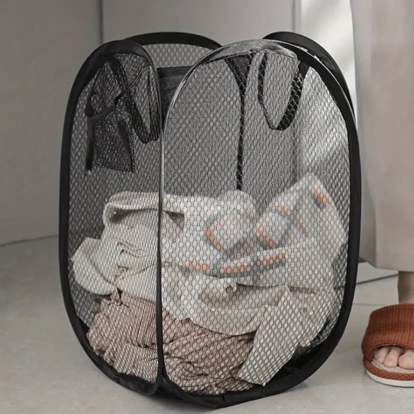 58*36cm Large Capacity Storage Basket, Mesh Pop-up Laundry Basket, Laundry Basket, Foldable Dirty Clothes Storage Basket