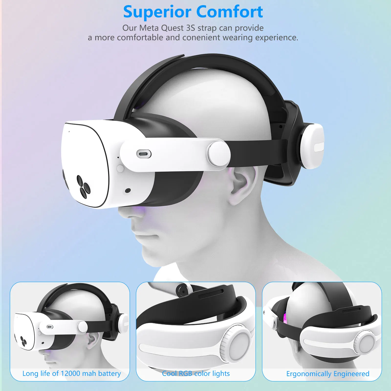 For Oculus Meta Quest 3/3s Head Strap Accessories Enhanced Comfort Support Reduce Strain for Extended Gaming Sessions