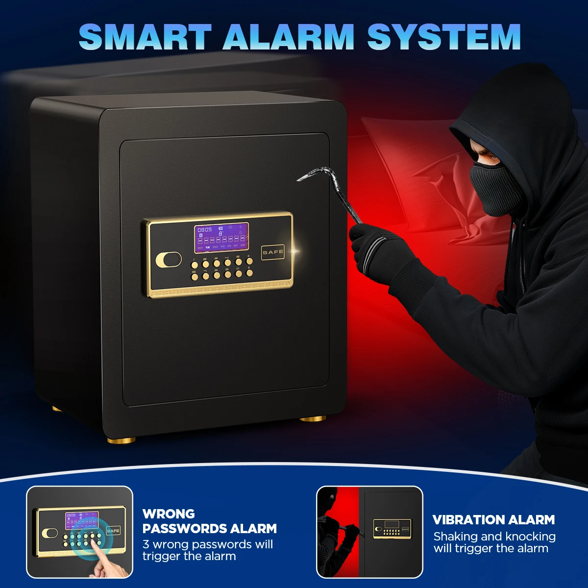 BESAFETY 2.8 Cuft Safe Box, LCD Screen, Home Security With A-Level Fireproof Waterproof Bag & Adjustable Shelf