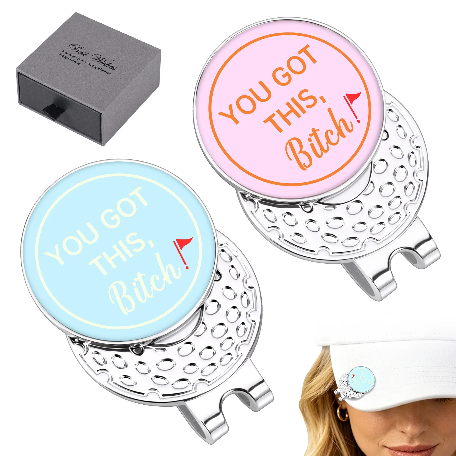 2Pcs Magnetic Golf Ball Markers Hat Clip with Magnetic Hat Clips Funny Golf Accessories Value Gift Pack for Golf Enthusiasts