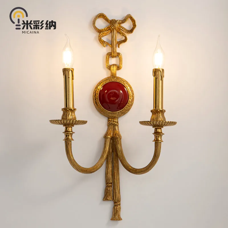 

French palace retro copper wall lamp European villa living room bedroom bedside study luxury dewaxed copper lamp