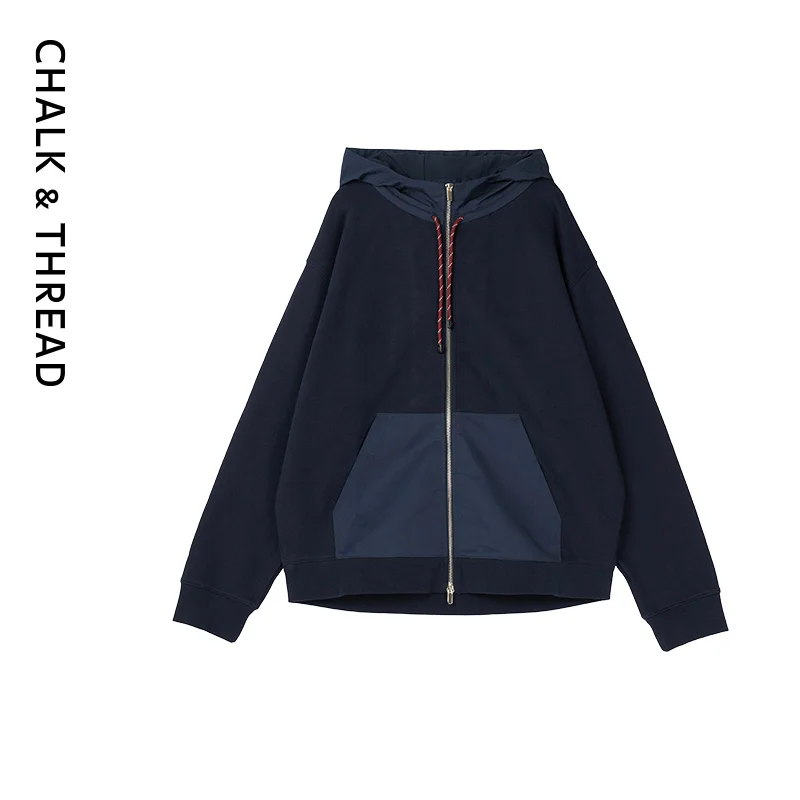 

UX UNIVERSE Patchwork Hoodie Jaet Outerwear TC2T922684 Needle Knitting Splicing Design Women's Traditional Chinese Sle Top